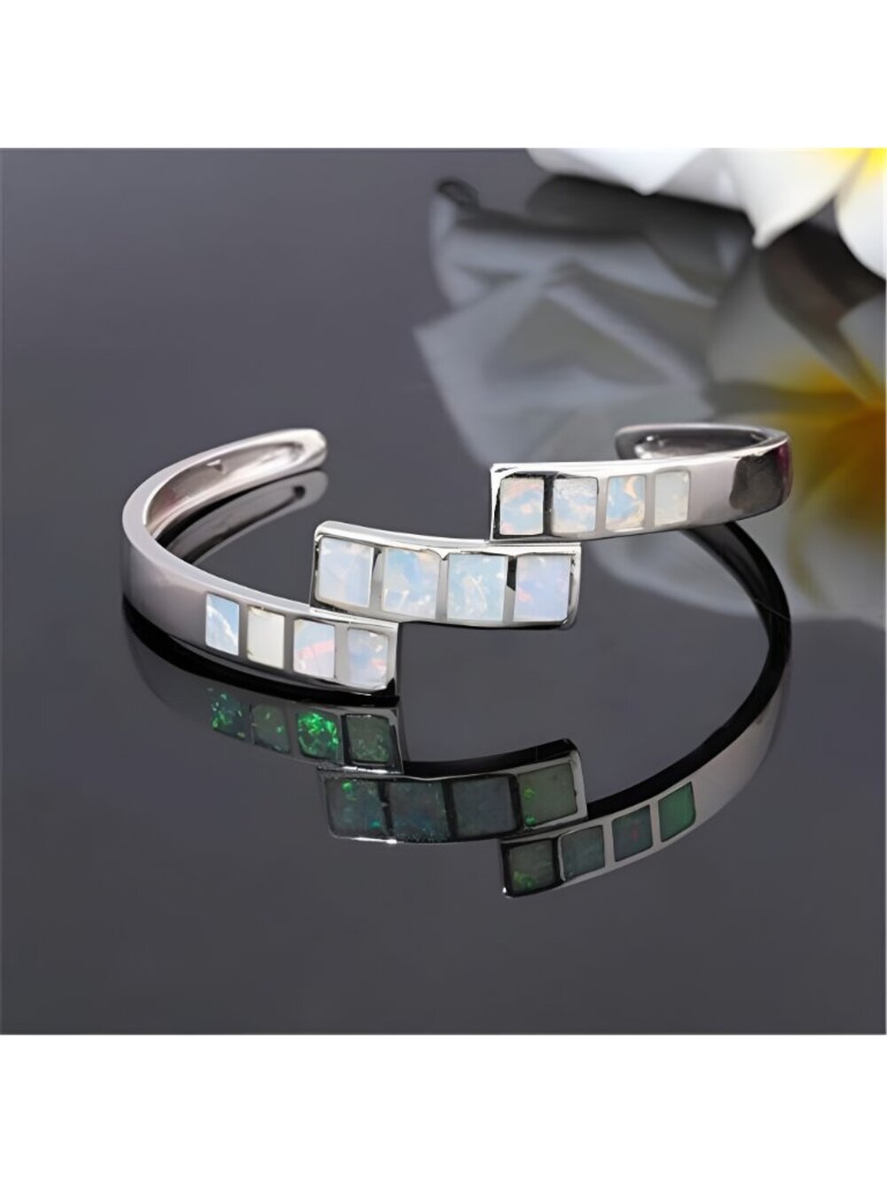 Womens Cuff Bracelet,Opal Bangle Bracelets Gold Plated Hypoallergenic - Picture 3 of 6